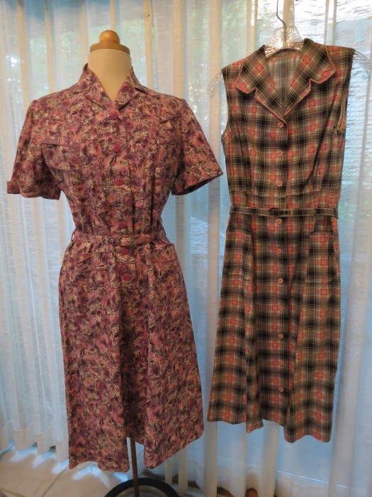 A COUPLE OF LATE '50'S - EARLY '60'S FUN SHIRTWAIST DRESSES IN LEAD-INTO-FALL COLORS